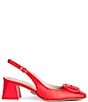 Color:Red - Image 2 - Duchess Leather Buckle Ornament Slingback Pumps