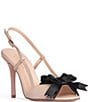 Color:Taupe - Image 1 - Maria Leather Satin Bow Slingback Dress Sandals