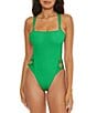 Color:Verde - Image 1 - Baja Mar Lana Cut-Out Bow High Leg One Piece Swimsuit