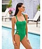 Color:Verde - Image 3 - Baja Mar Lana Cut-Out Bow High Leg One Piece Swimsuit