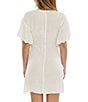 Color:White - Image 2 - Barbados Woven Flutter Sleeve Embroidered Eyelet Scallop Cover-Up Tunic
