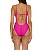 Becca by Rebecca Virtue Becca By Rebecca Virtue Castaway Fishnet Texture Plunge Neck One Piece Swimsuit, Color:Azalea - Image 2