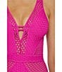 Becca by Rebecca Virtue Becca By Rebecca Virtue Castaway Fishnet Texture Plunge Neck One Piece Swimsuit, Color:Azalea - Image 4