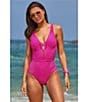 Becca by Rebecca Virtue Becca By Rebecca Virtue Castaway Fishnet Texture Plunge Neck One Piece Swimsuit, Color:Azalea - Image 6