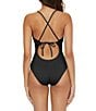 Color:Black - Image 2 - Color Code Solid Plunge V-Wire Criss Cross Back One Piece Swimsuit