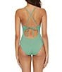 Color:Mineral - Image 2 - Color Code Solid Plunge V-Wire Criss Cross Back One Piece Swimsuit