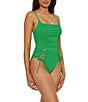 Becca by Rebecca Virtue Becca By Rebecca Virtue Color Code Square Neck Lace-Up Shirred One Piece Swimsuit, Color:Emerald - Image 3