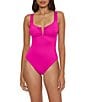 Becca by Rebecca Virtue Becca By Rebecca Virtue Color Code V-Wire Neck Shirred Front One Piece Swimsuit, Color:Azalea - Image 1