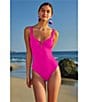 Becca by Rebecca Virtue Becca By Rebecca Virtue Color Code V-Wire Neck Shirred Front One Piece Swimsuit, Color:Azalea - Image 4