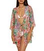 Becca by Rebecca Virtue Becca By Rebecca Virtue Coral Reef Sheer knit Tie Front Kimono Swim Cover-Up, Color:Multi - Image 1