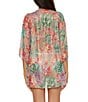 Becca by Rebecca Virtue Becca By Rebecca Virtue Coral Reef Sheer knit Tie Front Kimono Swim Cover-Up, Color:Multi - Image 2