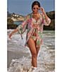 Becca by Rebecca Virtue Becca By Rebecca Virtue Coral Reef Sheer knit Tie Front Kimono Swim Cover-Up, Color:Multi - Image 6