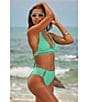 Becca by Rebecca Virtue Becca By Rebecca Virtue Modern Edge Fine Ribbed Texture High Waist Swim Bottom, Color:Aqua Sea - Image 8