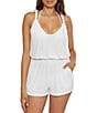 Color:White - Image 1 - Mykonos Solid Texture Rib Knit Romper Swim Cover-Up