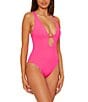 Becca by Rebecca Virtue Becca By Rebecca Virtue Positano Seersucker Texture Reversible One Piece Swimsuit, Color:Multi - Image 6