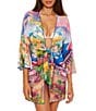 Becca by Rebecca Virtue Becca By Rebecca Virtue Positano Stretch Mesh Tie Front Tunic Swim Cover-Up, Color:Multi - Image 1