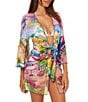 Becca by Rebecca Virtue Becca By Rebecca Virtue Positano Stretch Mesh Tie Front Tunic Swim Cover-Up, Color:Multi - Image 3