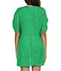 Color:Verde - Image 2 - Radiance Woven Texture Plunge V-Neck Flutter Sleeve Tunic Swim Cover-Up