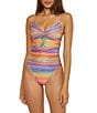 Color:Multi - Image 1 - Shoreline Metallic Stripe Camille V-Neck Triple Twist Drape One Piece Swimsuit