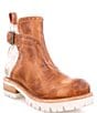 Color:Tan Rustic Nectar - Image 1 - Brianna Perforated Leather Two Tone Platform Lug Sole Booties