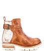 Color:Tan Rustic Nectar - Image 2 - Brianna Perforated Leather Two Tone Platform Lug Sole Booties