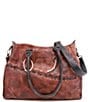 Color:Teak/Black Rustic - Image 1 - Bruna Stitch Tanned Rustic Leather Satchel Bag