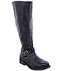Color:Black Rustic - Image 1 - Glaye Buckle Detail Wide Calf Tall Leather Block Heel Boots