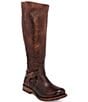 Color:Teak Rustic - Image 1 - Glaye Buckle Detail Wide Calf Tall Leather Block Heel Boots