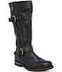 Color:Black Rustic - Image 1 - Gogo Double Zip Strap Harness Detail Wide Calf Lug Sole Boots