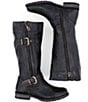 Color:Black Rustic - Image 4 - Gogo Double Zip Strap Harness Detail Wide Calf Lug Sole Boots