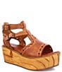 Color:Pecan Dip Dyed - Image 1 - Leonara Leather Wooden Platform Wedge Sandals