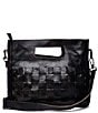 Color:Black Rustic - Image 1 - Orchid Studded Woven Leather Satchel Bag