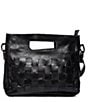 Color:Black Rustic - Image 2 - Orchid Studded Woven Leather Satchel Bag