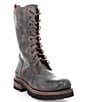Color:Black Lux - Image 1 - Posh Leather Lace-Up Zip Combat Boots