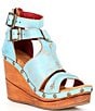 Color:Baby Blue Rustic - Image 1 - Princess Studded Leather Platform Wedge Sandals
