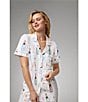 Color:Champagne - Image 4 - Champagne Wedding Print Short Sleeve Notch Collar Jersey Knit Cropped Pajama Set