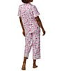 Color:Flamingo Bay - Image 2 - Flamingo Print Short Sleeve Notch Collar Cropped Pajama Set