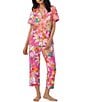 Color:Fiesta Floral - Image 1 - Floral Print Knit Short Sleeve Cropped Pajama Set