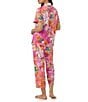 Color:Fiesta Floral - Image 2 - Floral Print Knit Short Sleeve Cropped Pajama Set