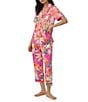 Color:Fiesta Floral - Image 3 - Floral Print Knit Short Sleeve Cropped Pajama Set