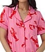 Color:Lobster Fest - Image 4 - Lobster Print Notch Collar Short Sleeve Cropped Pajama Set