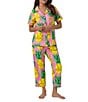 Color:Pineapple - Image 1 - Pineapple Print Short Sleeve Piping Trim Notch Collar Organic Cotton Knit Cropped Pajama Set
