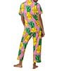 Color:Pineapple - Image 2 - Pineapple Print Short Sleeve Piping Trim Notch Collar Organic Cotton Knit Cropped Pajama Set