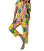 Color:Pineapple - Image 3 - Pineapple Print Short Sleeve Piping Trim Notch Collar Organic Cotton Knit Cropped Pajama Set