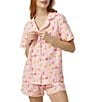 Color:Pink Mixology - Image 4 - Pink Mixology Short Sleeve Notch Collar Jersey Knit Shorty Pajama Set