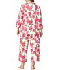 Color:Send Her Flowers - Image 2 - Plus Size Floral Print Notch Collar 3/4 Sleeve Classic Stretch Jersey Crop Pajama Set
