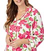 Color:Send Her Flowers - Image 4 - Plus Size Floral Print Notch Collar 3/4 Sleeve Classic Stretch Jersey Crop Pajama Set