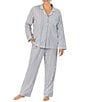Color:Mid Grey Stripe - Image 1 - Plus Size Family Matching Stripe Print Long Sleeve Cotton Knit Pajama Set