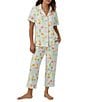 Color:Summer Sips - Image 1 - Printed Short Sleeve Notch Collar Cropped Pant Pajama Set