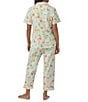 Color:Summer Sips - Image 2 - Printed Short Sleeve Notch Collar Cropped Pant Pajama Set